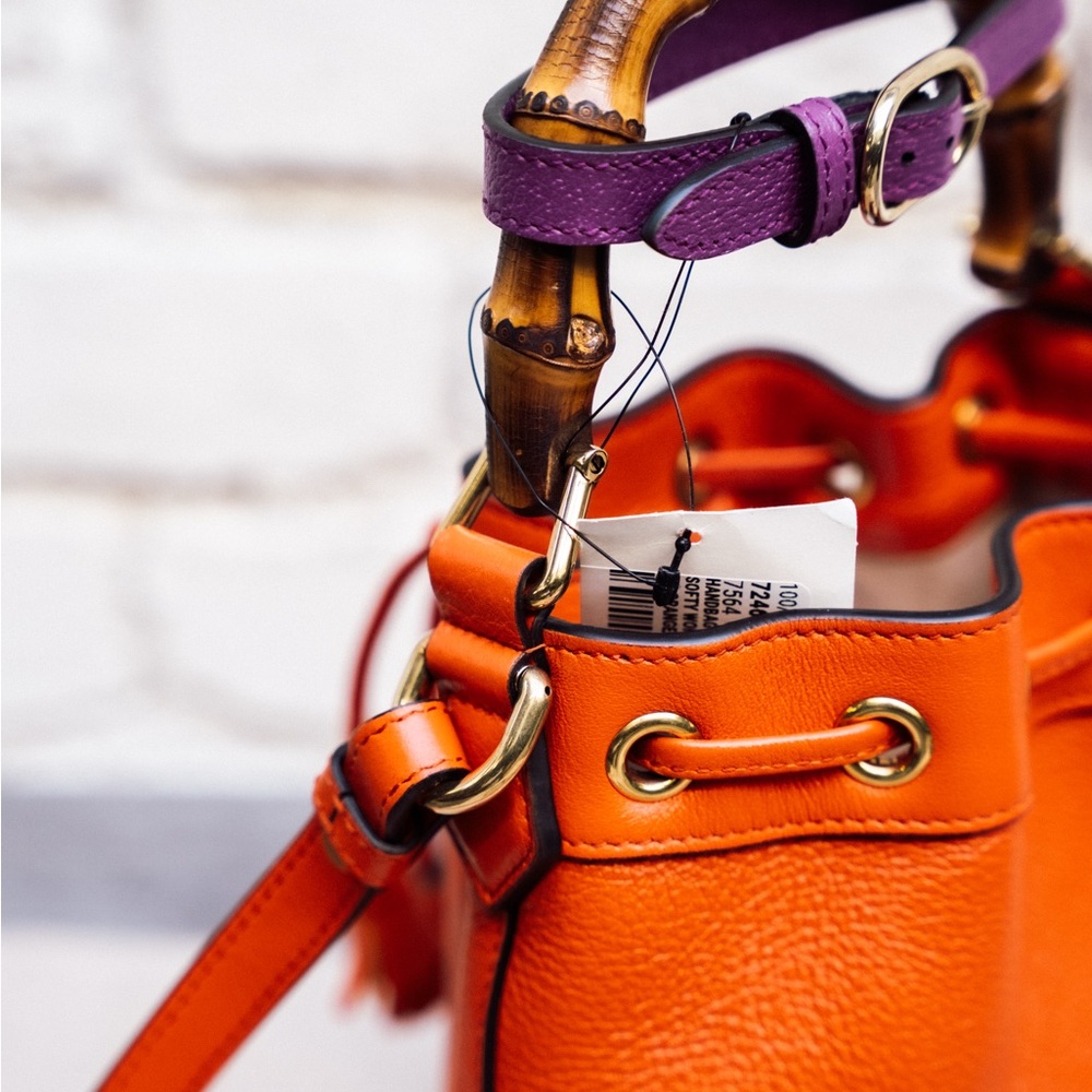 SOLD LIVE! Gucci Diana Orange Bucket Bag with Bamboo Handle & Crossbody - NWT - Picture 3 of 13